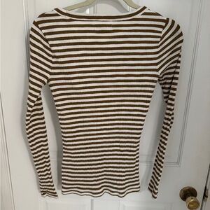 Madewell Brown and Cream Ribbed Fitted LS Top